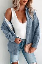 Dusty Blue Reversible Corduroy Plaid Shacket