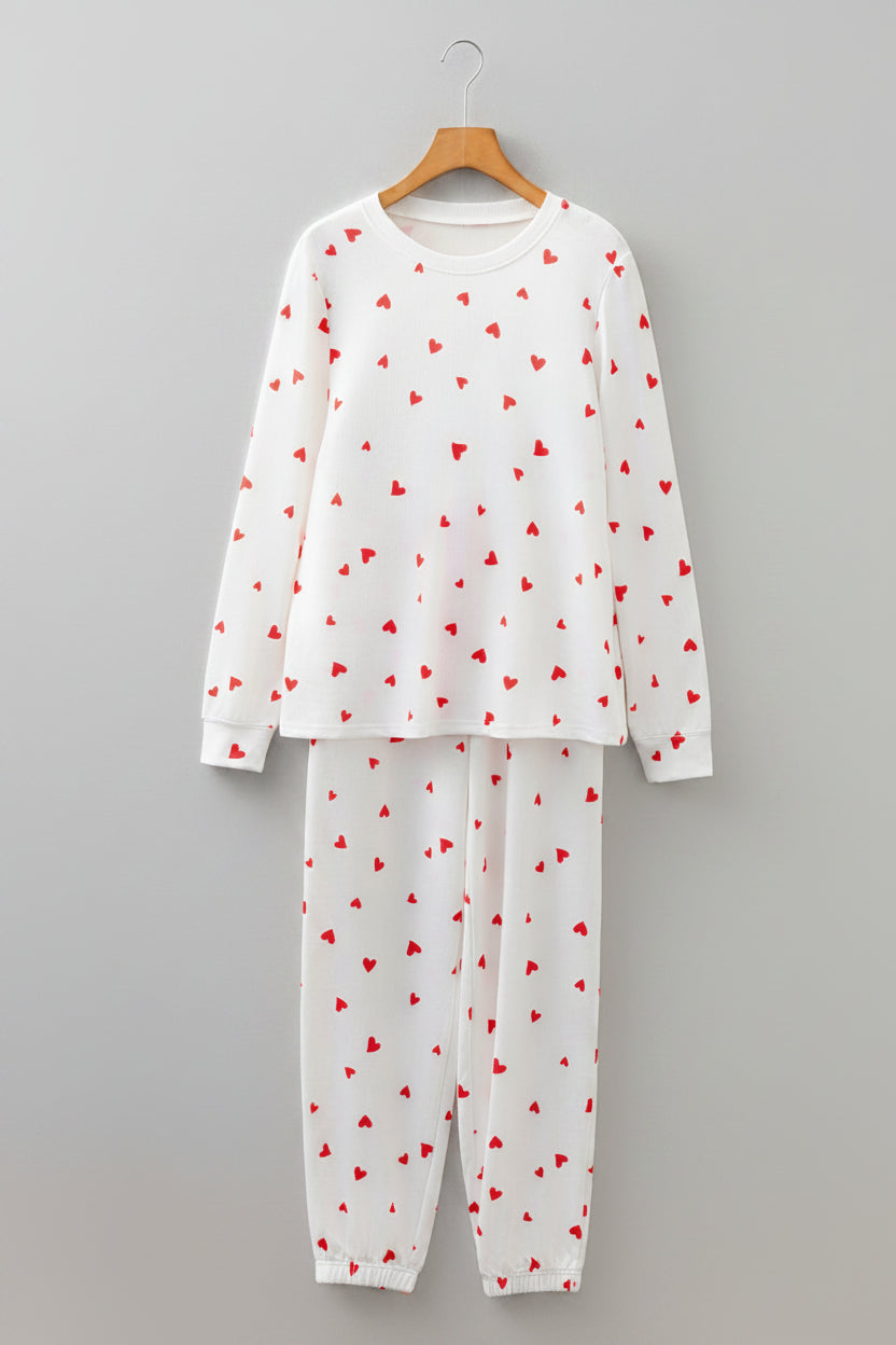 White Heart Print Lounge Set