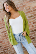 Pear Green Pointelle Open-Front Cardigan