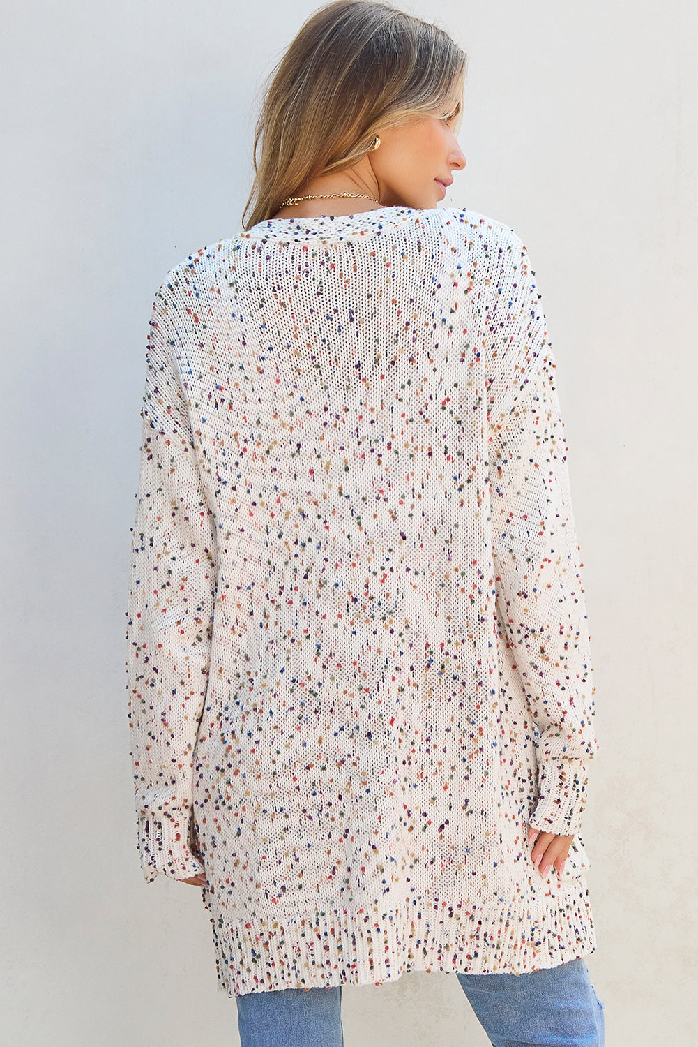Cream Confetti Knit Open-Front Cardigan