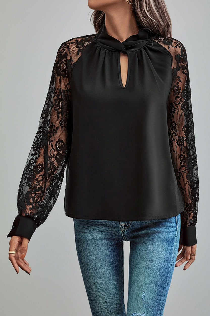Black Floral Lace Sleeve Blouse