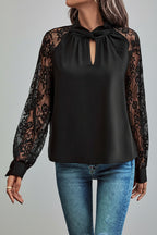 Black Floral Lace Sleeve Blouse