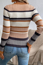 Camel Fair Isle Ribbed Knit Sweater
