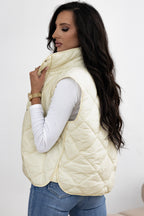 Cream Diamond Quilted Snap Vest