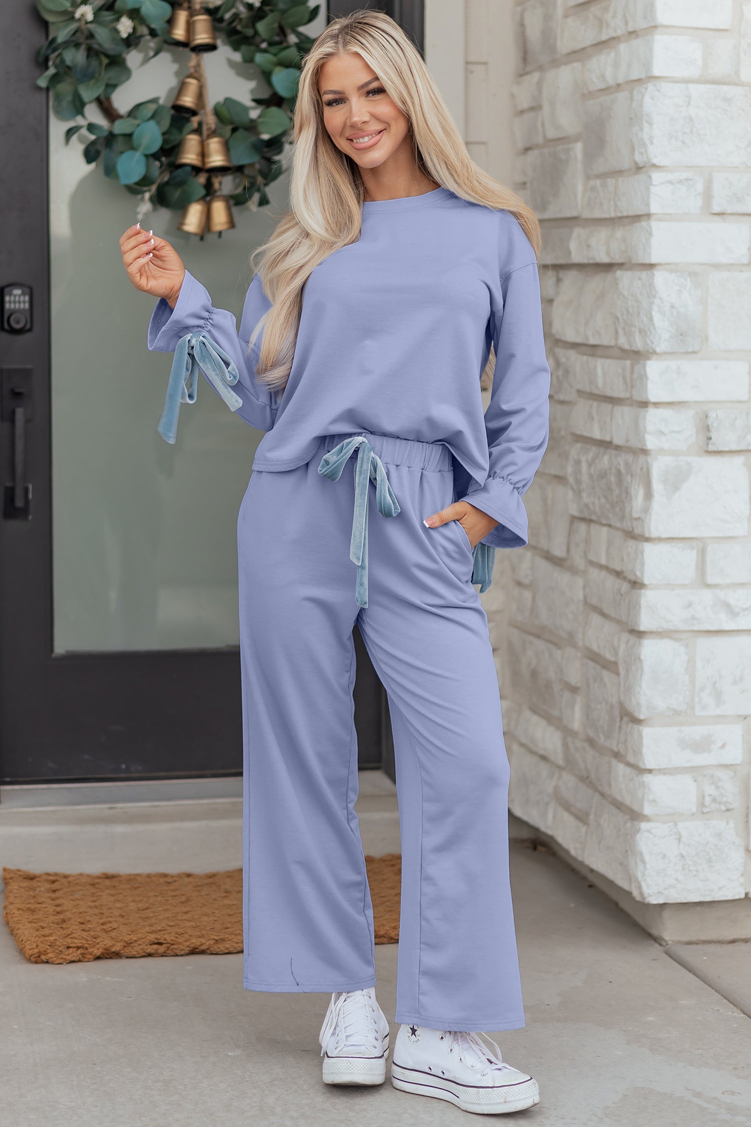 Periwinkle Velvet Bow Lounge Set