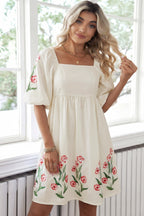 Cream Floral Print Babydoll Dress