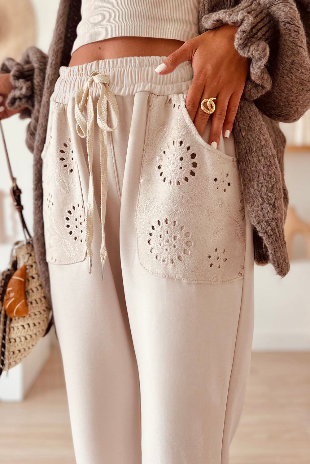 Vanilla Embroidered Pocket Joggers