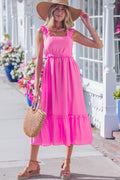 Bubblegum Ruffle Strap Midi Dress