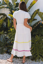 White Rickrack Trim Tiered Maxi Dress