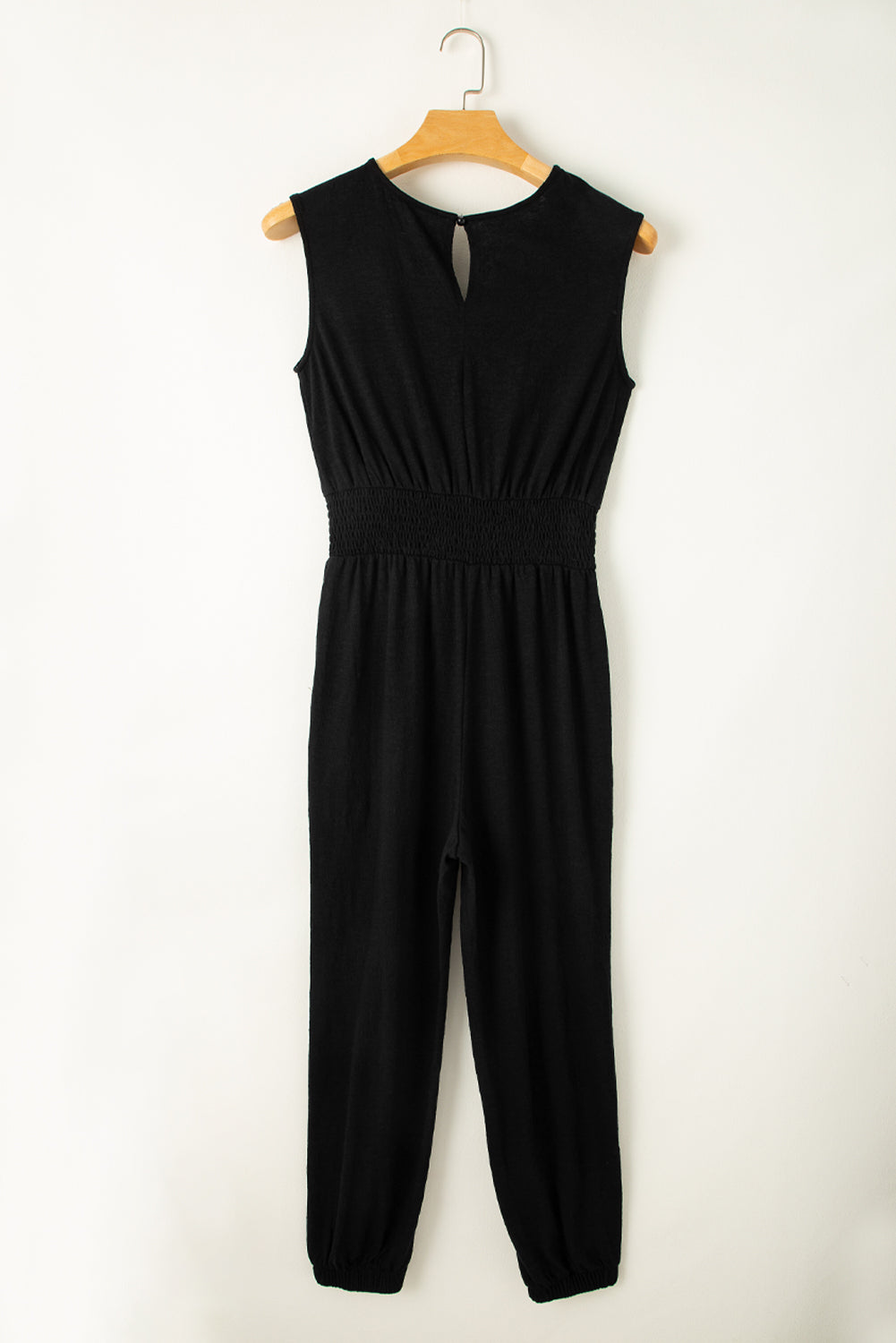 Black Shirred-Waist Sleeveless Jumpsuit