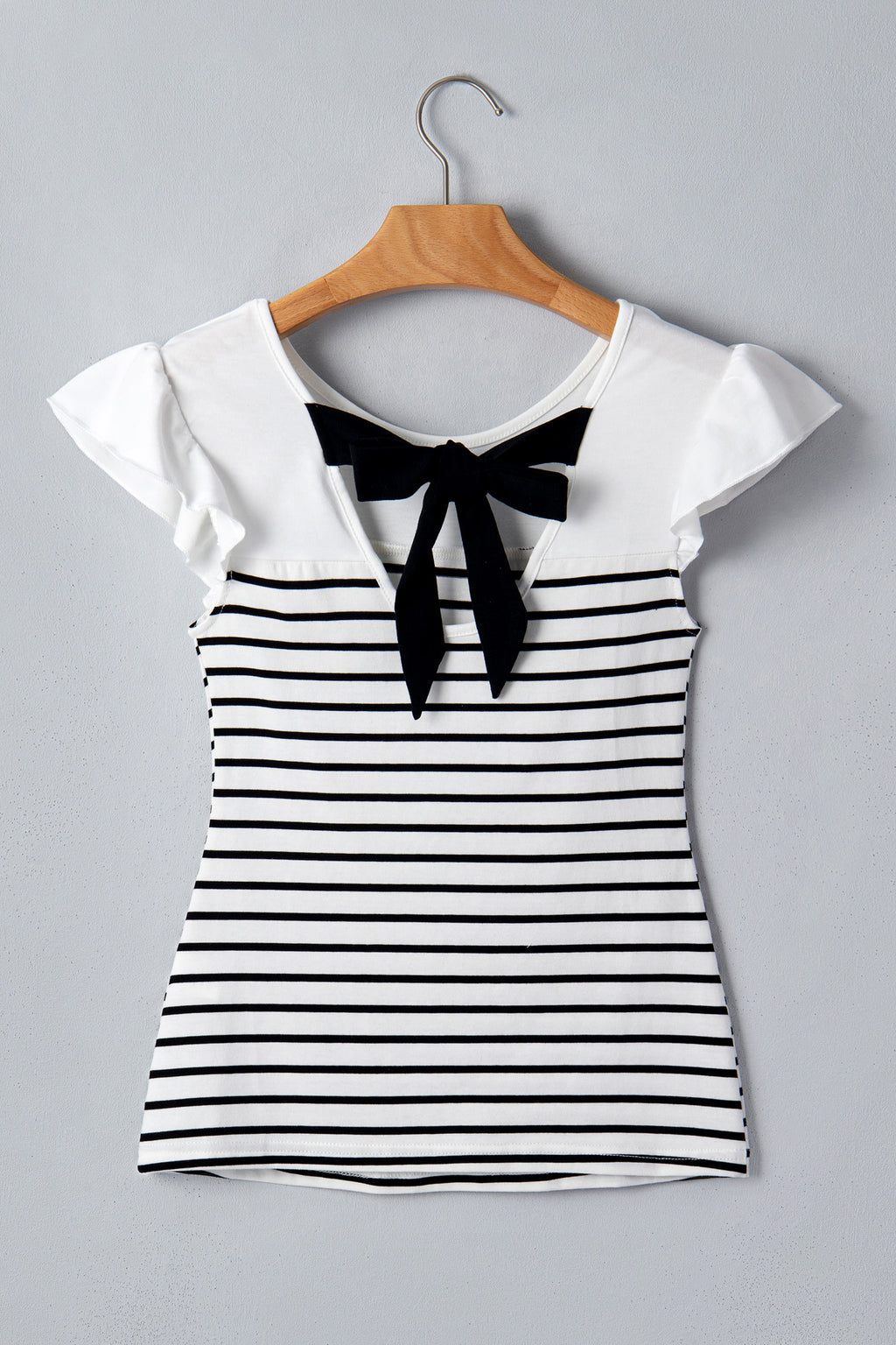 Black and White Stripe Bow Back Top