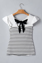 Black and White Stripe Bow Back Top