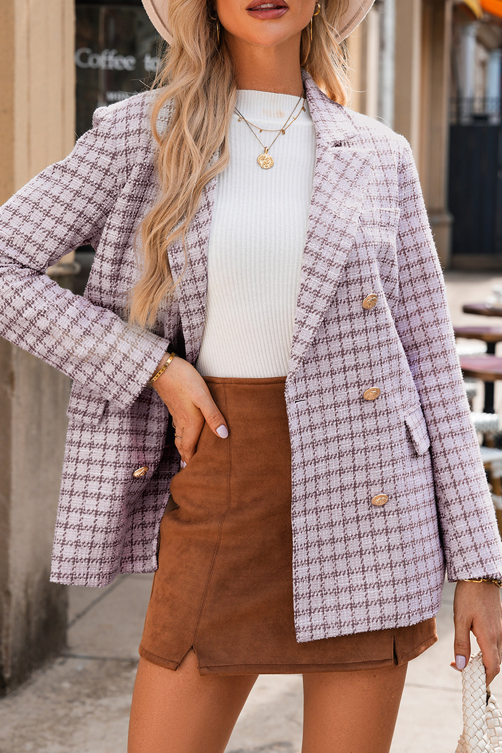 Mauve Checked Tweed Blazer