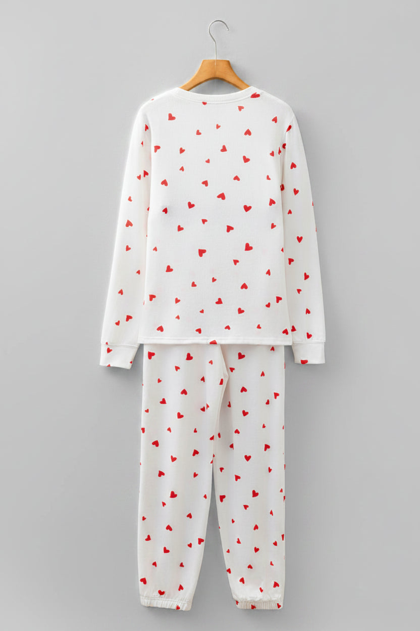 White Heart Print Lounge Set