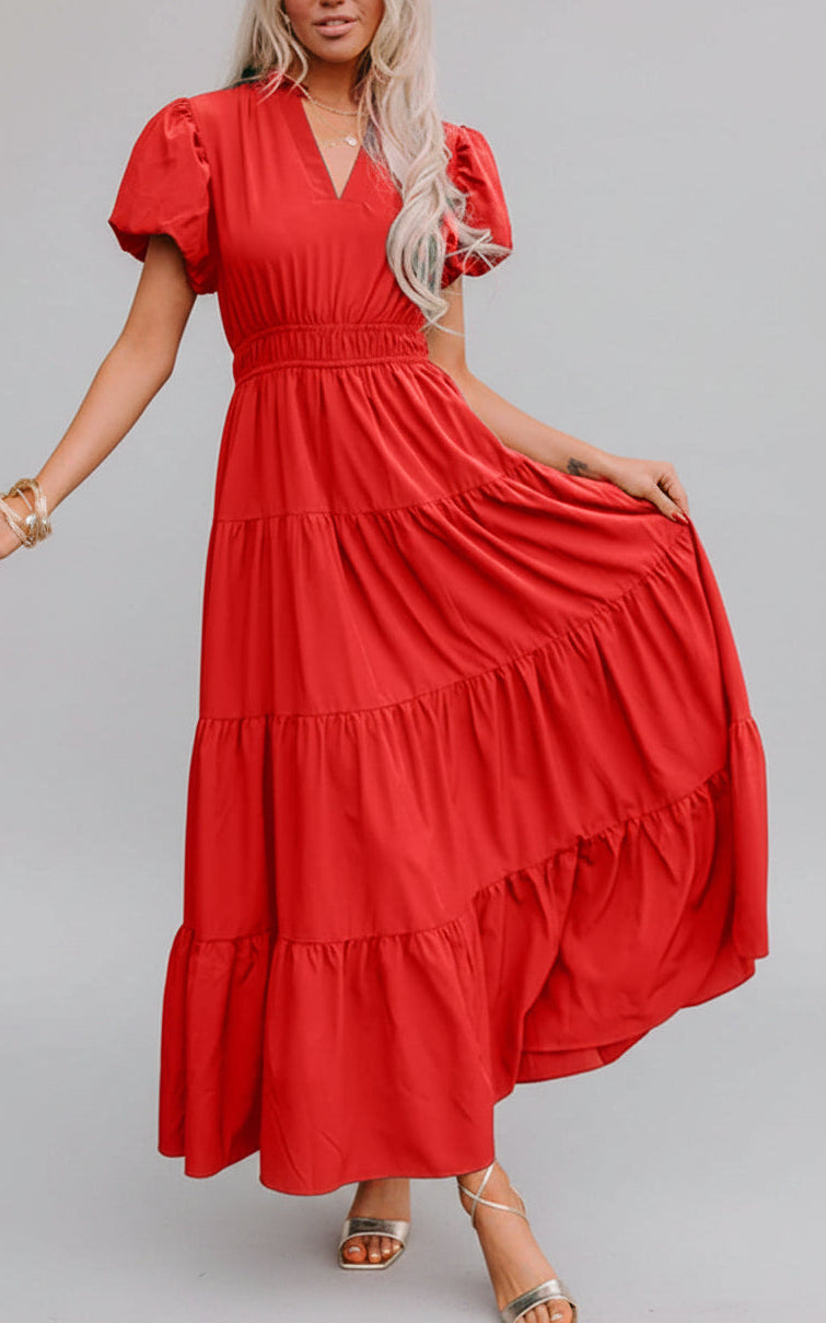 Puff Sleeve Tiered Maxi Dress