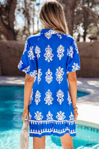 Royal Blue Damask Print Shirt Dress