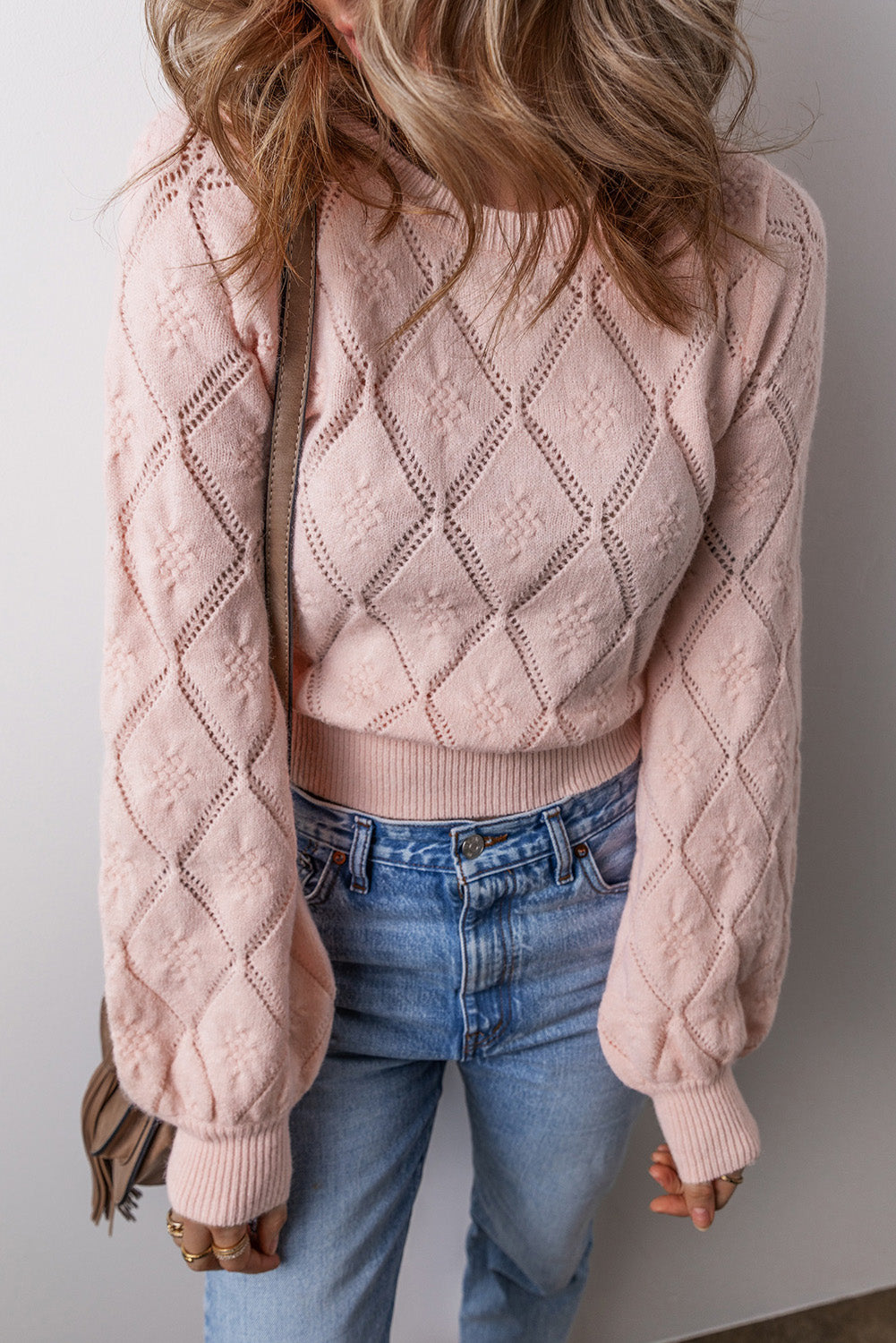 Blush Pointelle Diamond Knit Sweater