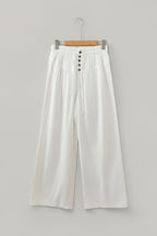 Cream Button-Front Wide-Leg Pants