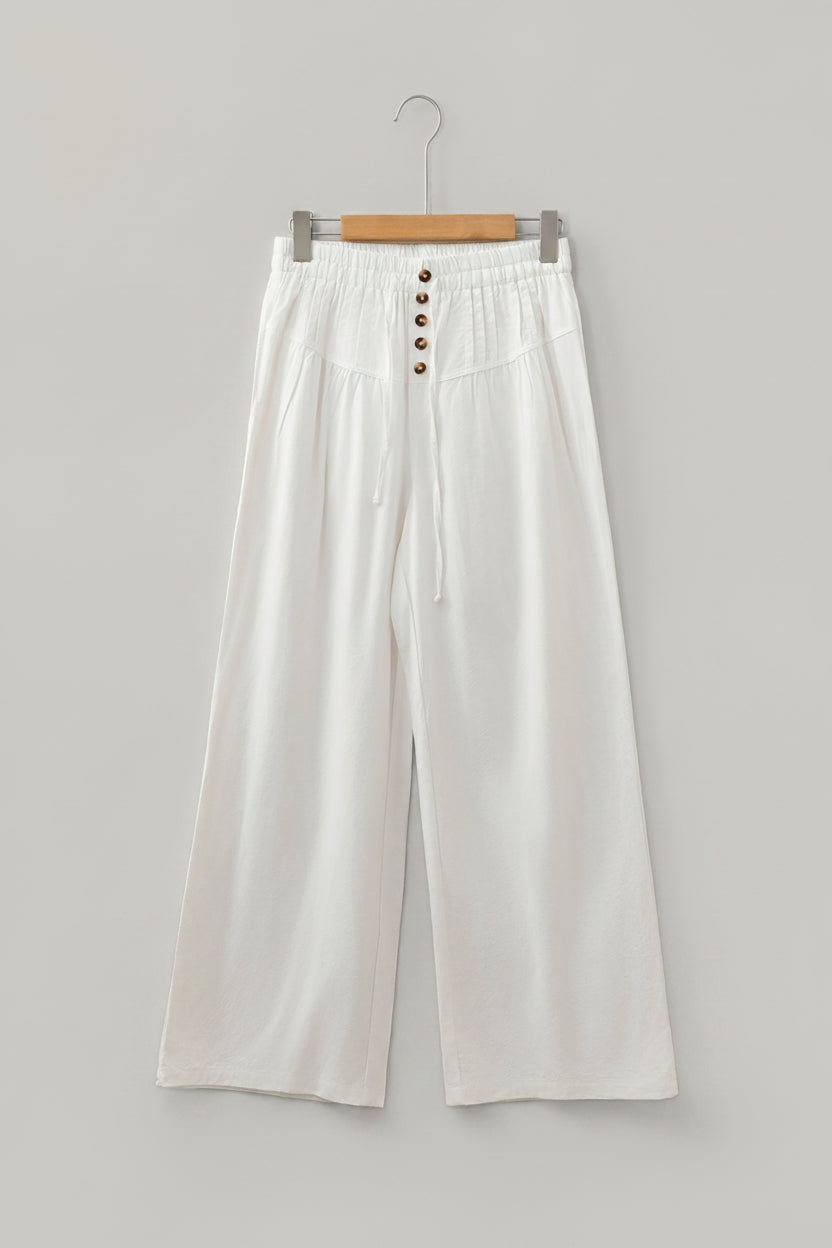 Cream Button-Front Wide-Leg Pants