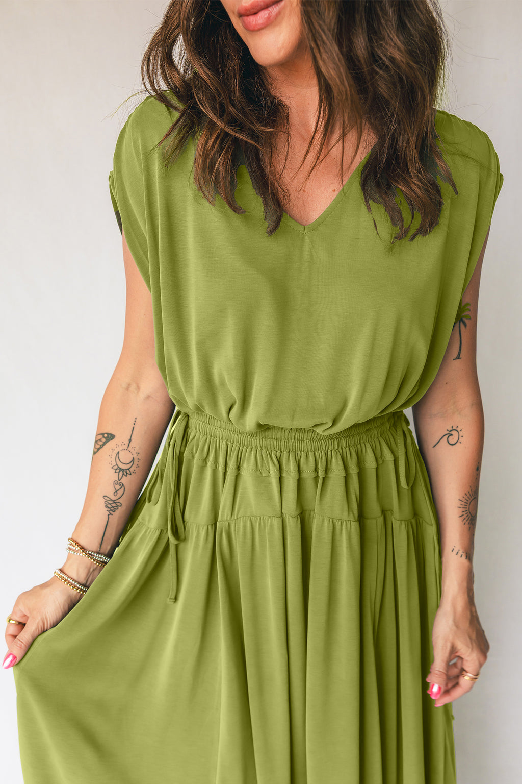 Matcha Smocked Waist Maxi Dress