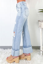Light Wash Distressed Straight Leg Jeans