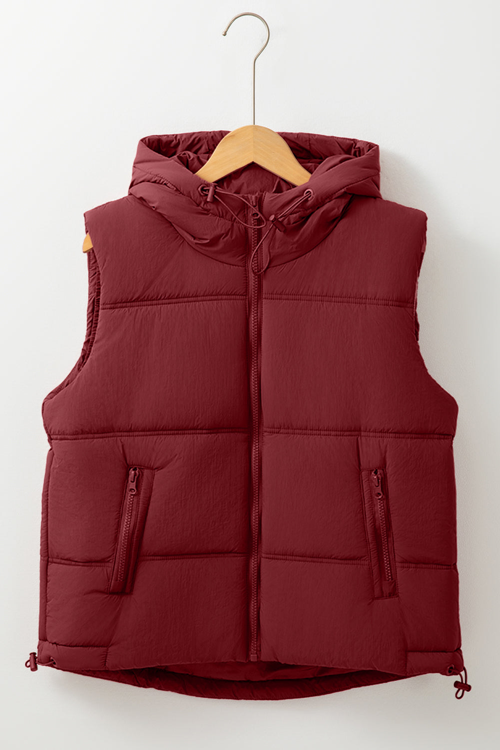 Burgundy Hooded Puffer Vest