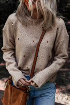 Oatmeal Embroidered Dot Knit Sweater
