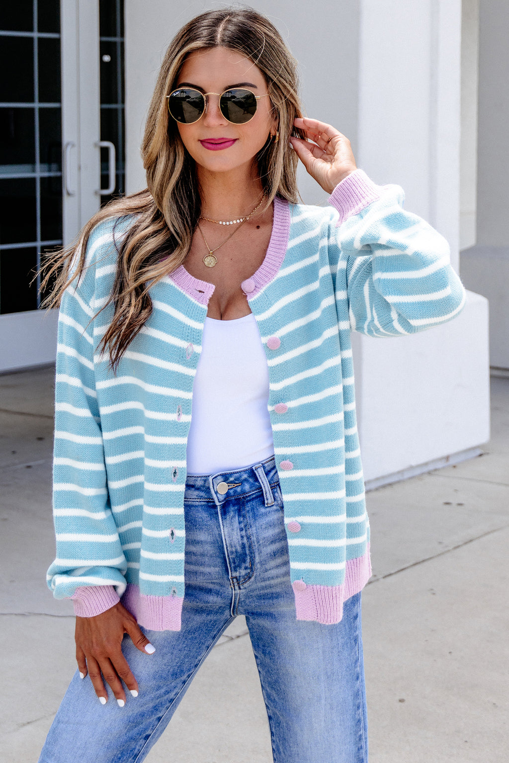 Striped Sky Blue Cardigan