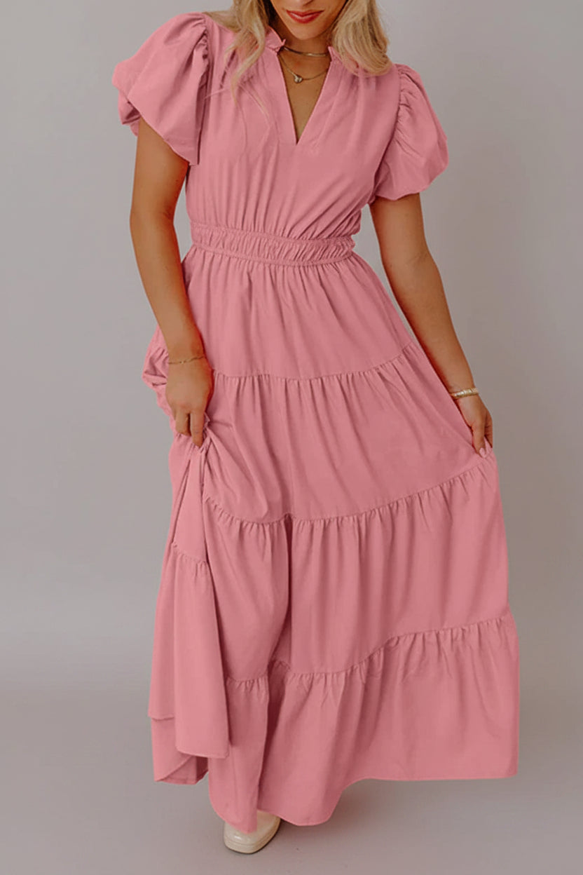 Puff Sleeve Tiered Maxi Dress