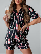 Black Champagne Print Short Pyjama Set