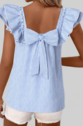 Blue Stripe Bow Back Ruffle Top