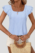 Blue Stripe Bow Back Ruffle Top
