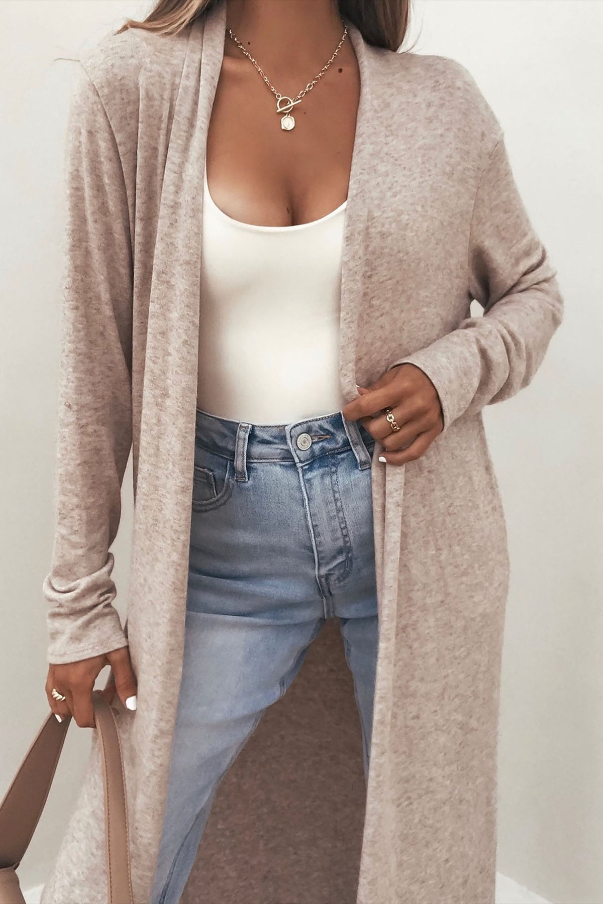 Oatmeal Open Front Longline Cardigan