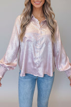 Blush Shimmer Smocked Cuff Shirt