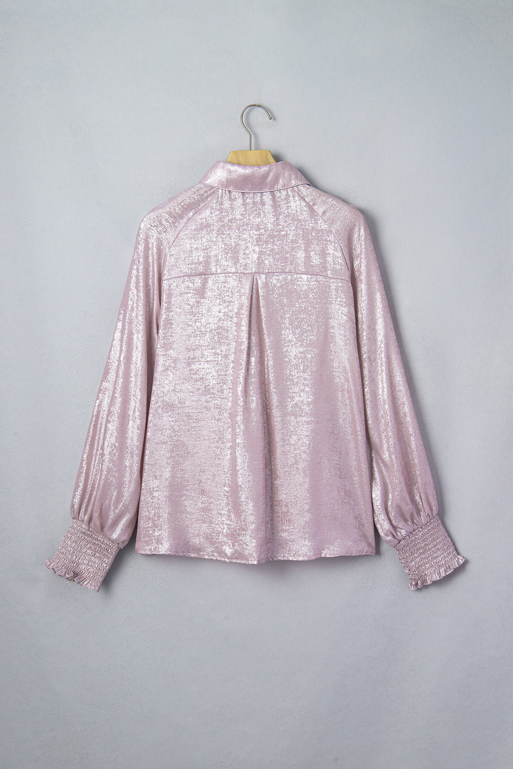 Blush Shimmer Smocked Cuff Shirt