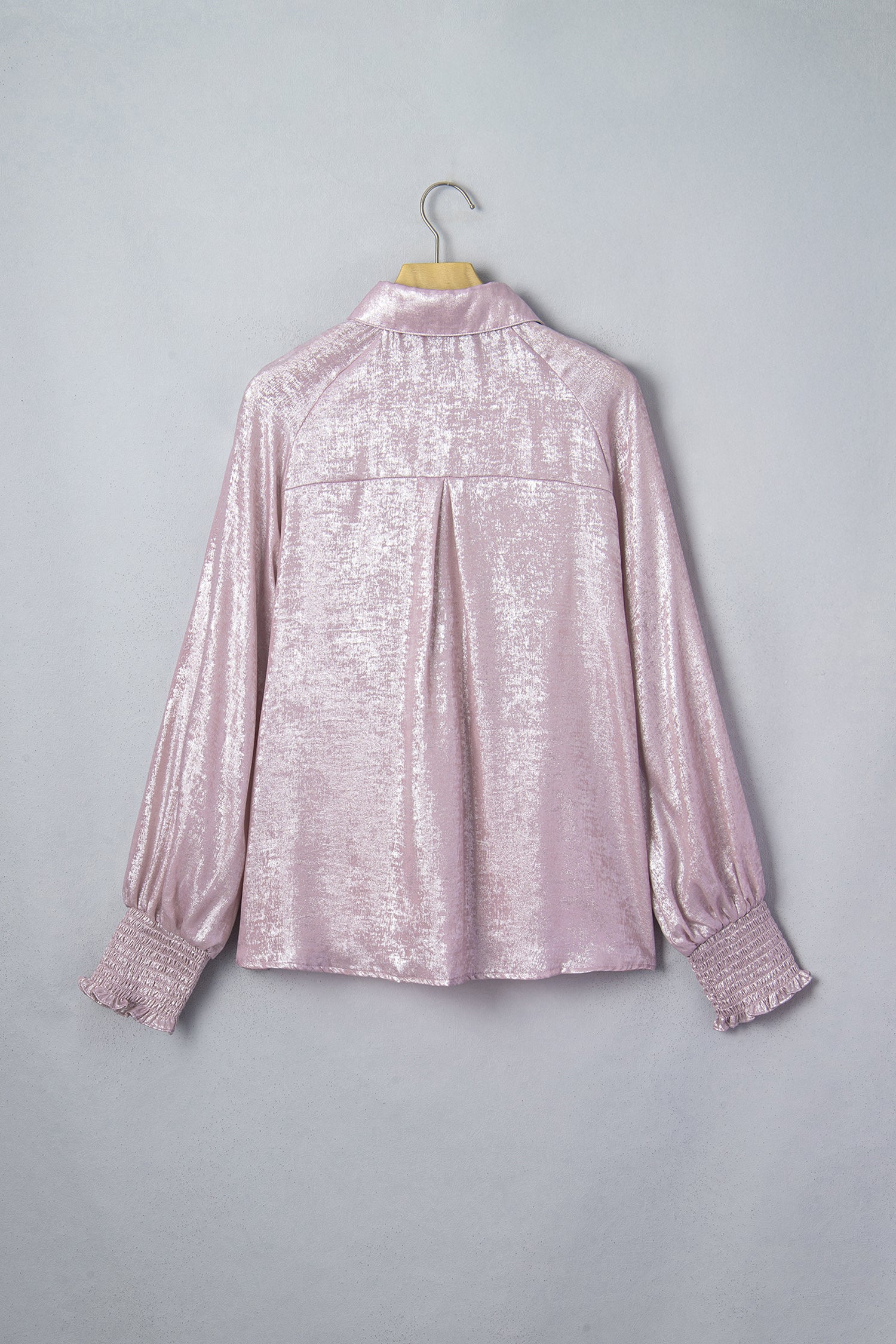 Blush Shimmer Smocked Cuff Shirt