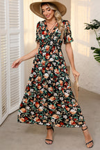 Black Floral Ruffle Trim Maxi Dress
