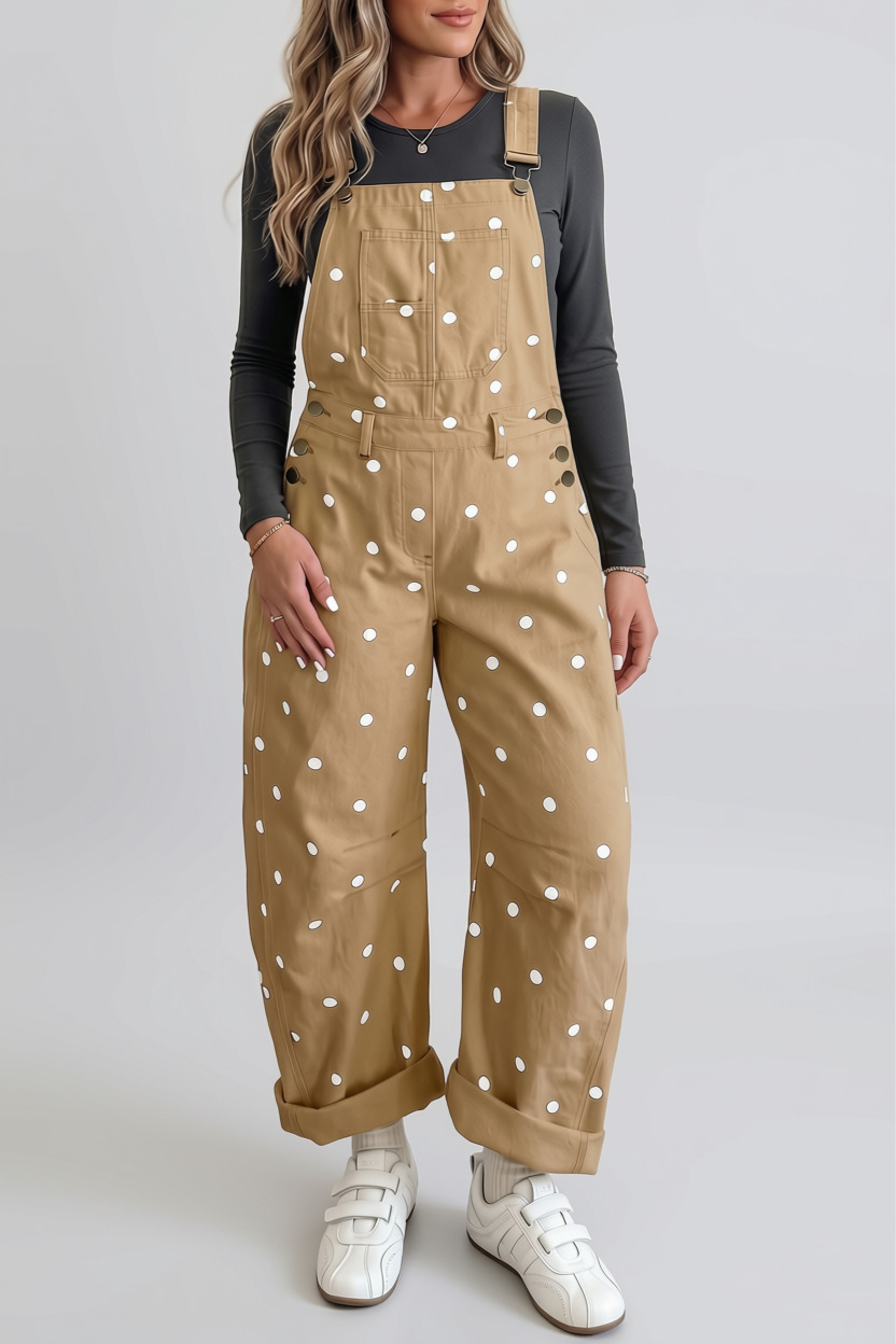 Polka Dot Barrel Leg Overalls
