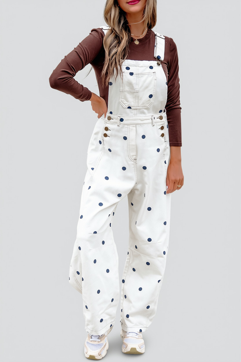 Polka Dot Barrel Leg Overalls
