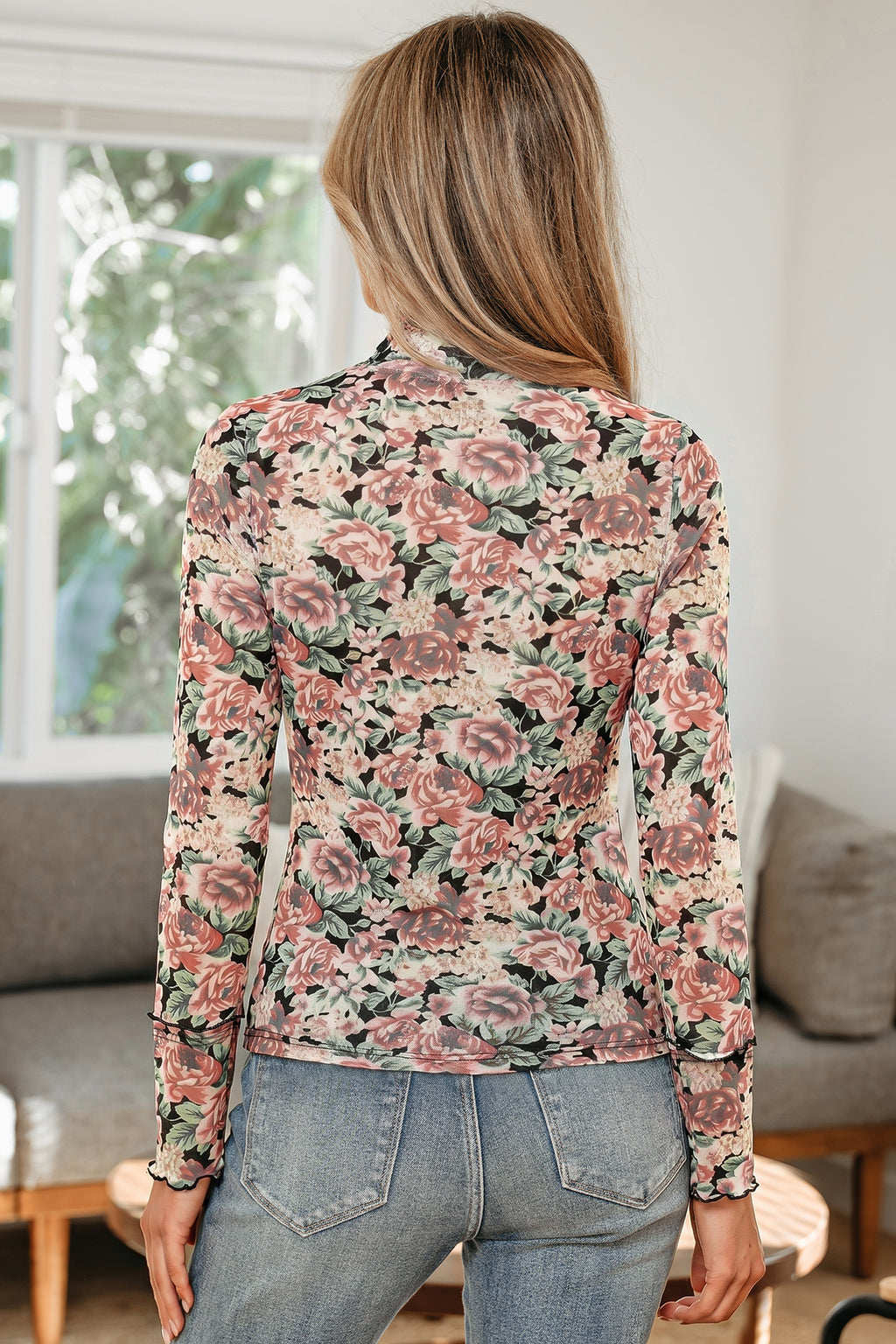 Floral Print Mesh Top