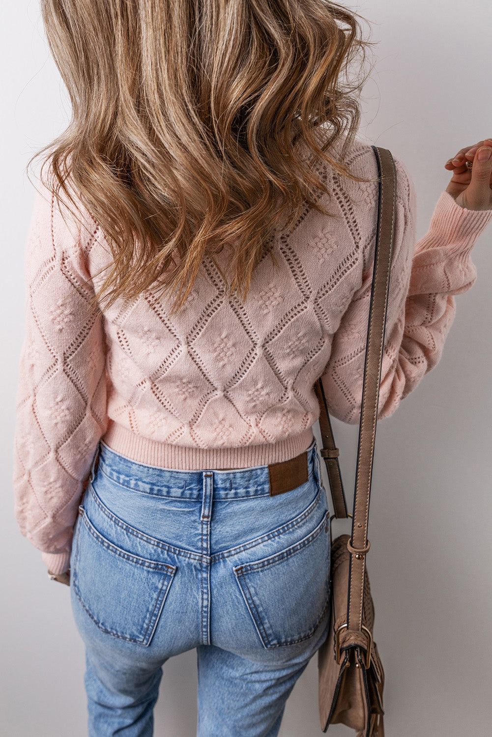 Blush Pointelle Diamond Knit Sweater