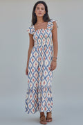 Santorini Ikat Smocked Maxi Dress