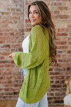 Pear Green Pointelle Open-Front Cardigan