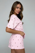 Blush Heart Print Ribbed Lounge Set