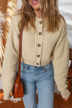 Vanilla Button-Front Cropped Knit Cardigan