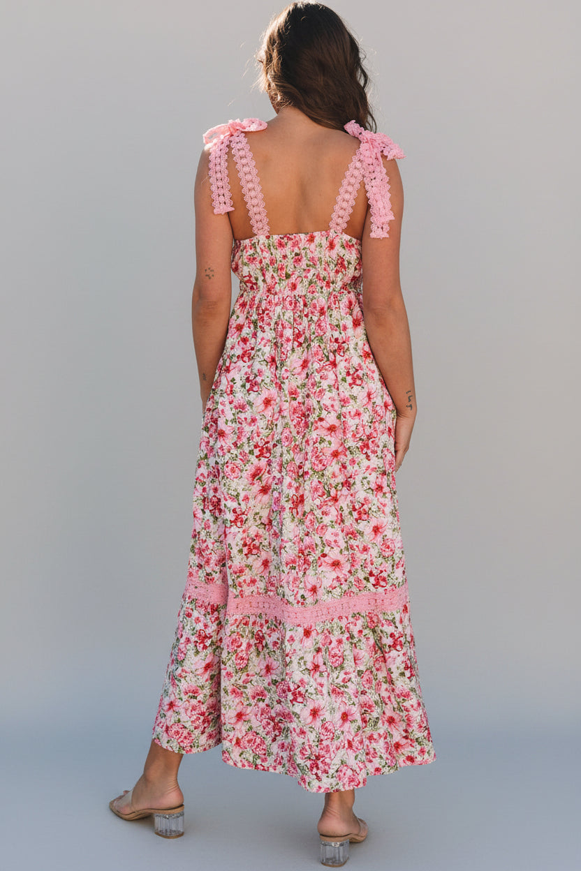 Floral Lace Trim Maxi Dress