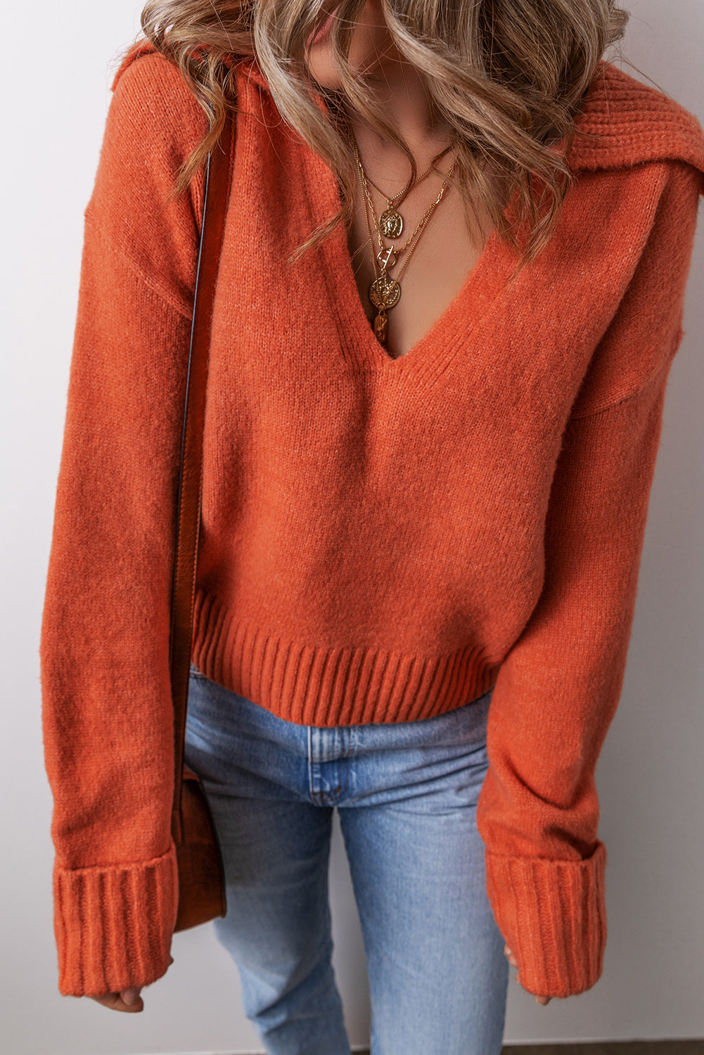 V-Neck Collared Knit Sweater