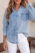Light Wash Contrast Stripe Denim Shirt