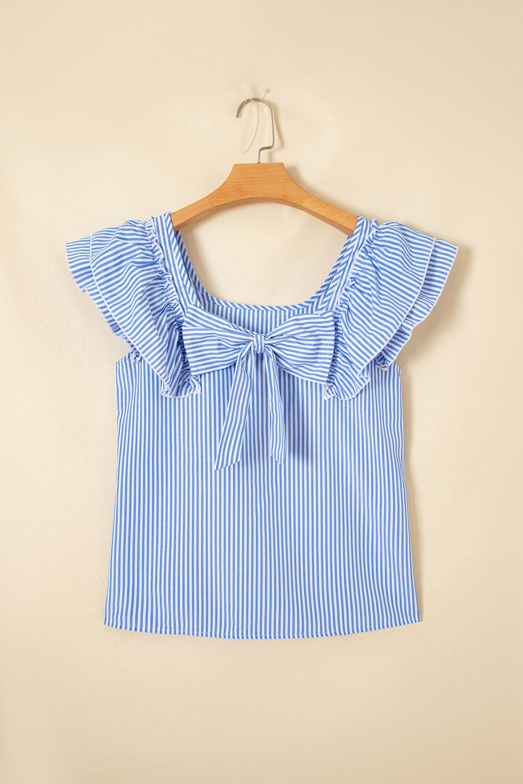 Blue Stripe Bow Back Ruffle Top