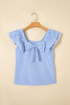 Blue Stripe Bow Back Ruffle Top